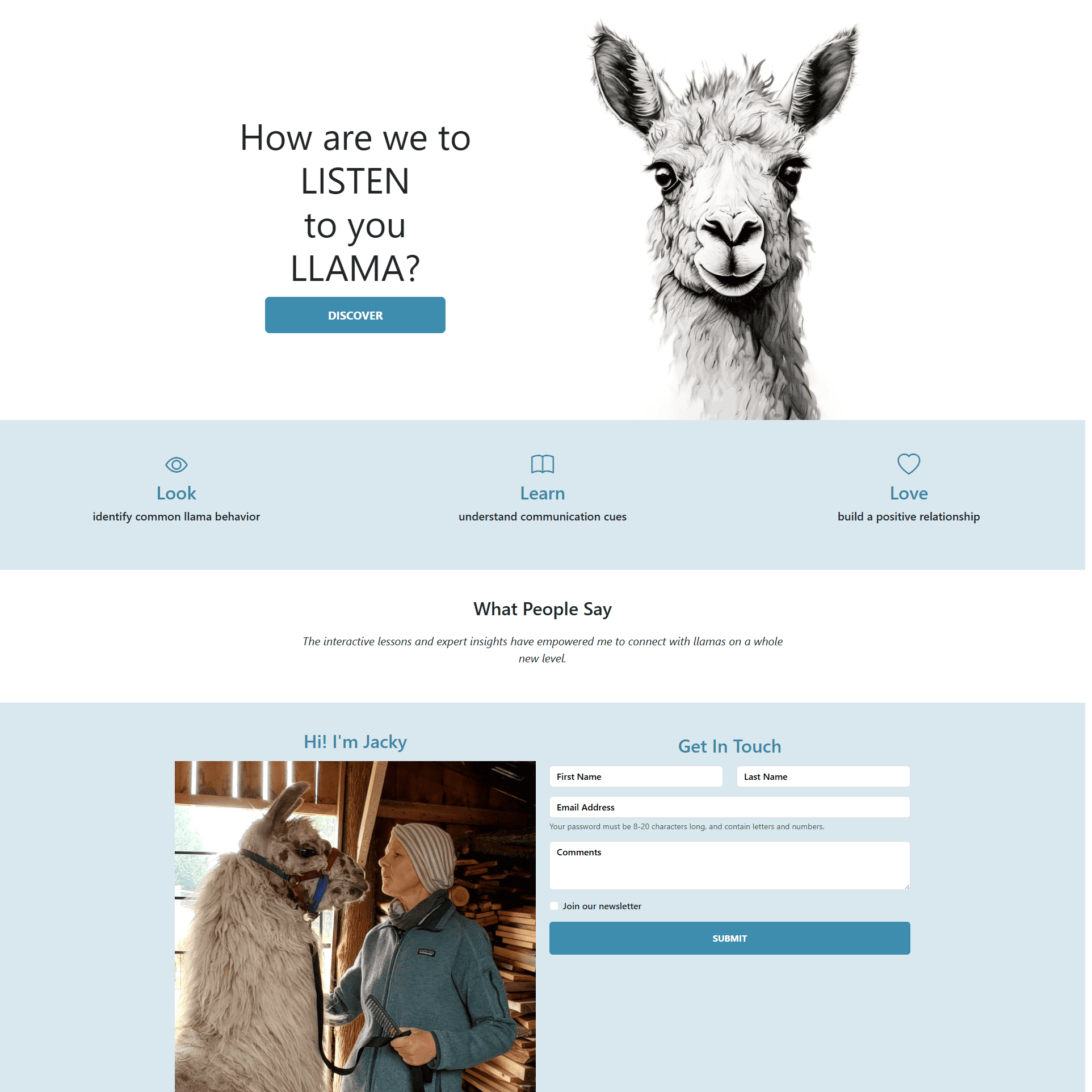 Llama bootstrap design screenshot