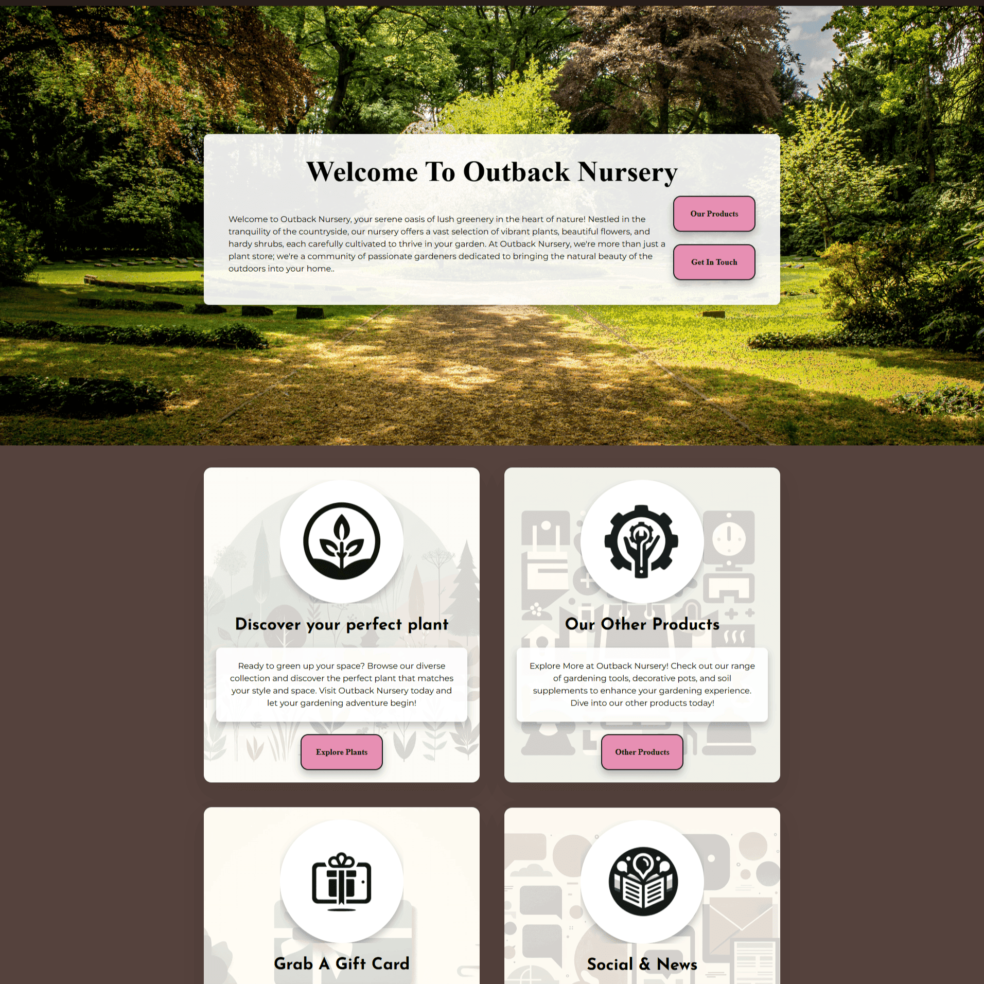 Outback Nursery website screenshot